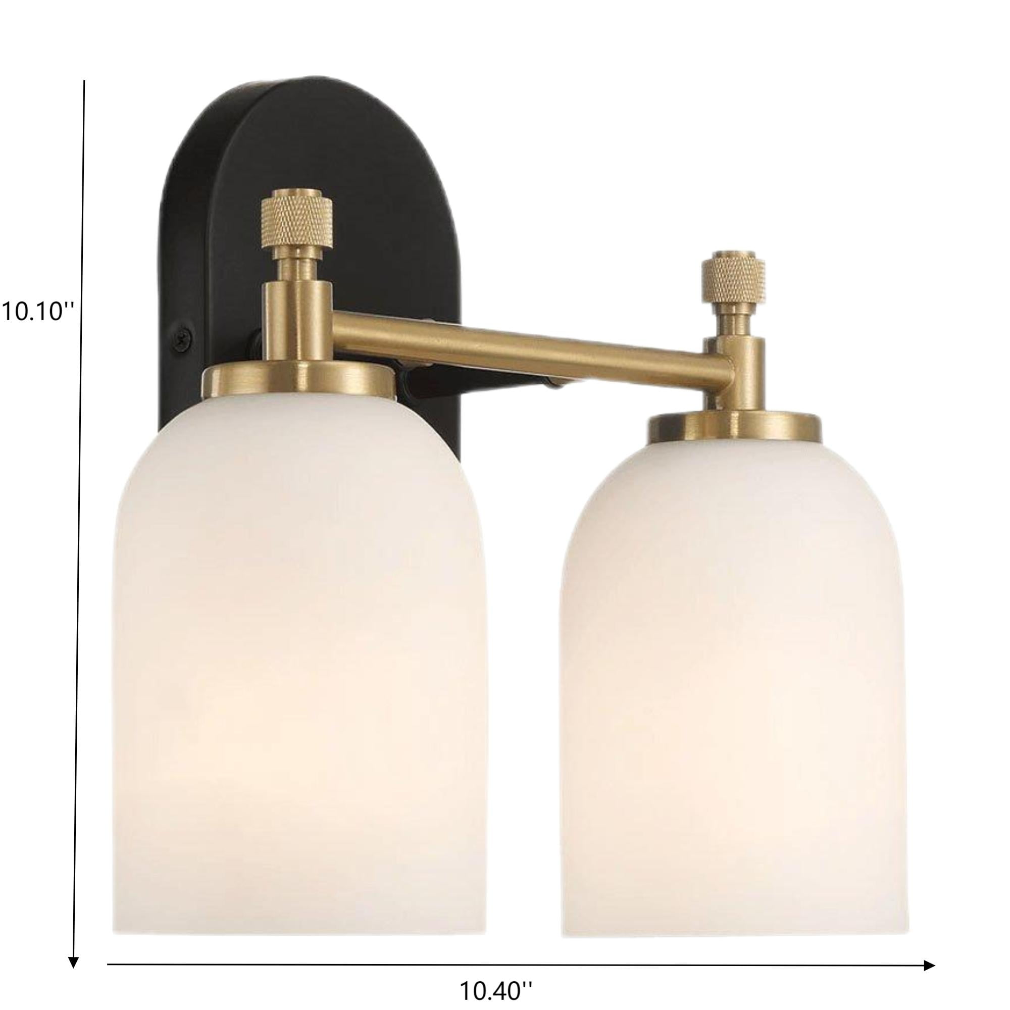 Noaman Vortex Traditional Style Two Lights Vanity Over Bathroom Mirror Wall Sconce with White Frosted Glass, 12.25"W x 10.125"H x 5.5"E, Black/Gold/White