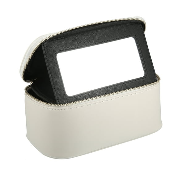 Large Capacity Makeup Pouch Cosmetic Bag with Mirror Cosmetic Pouch Women Cosmetic Bags White