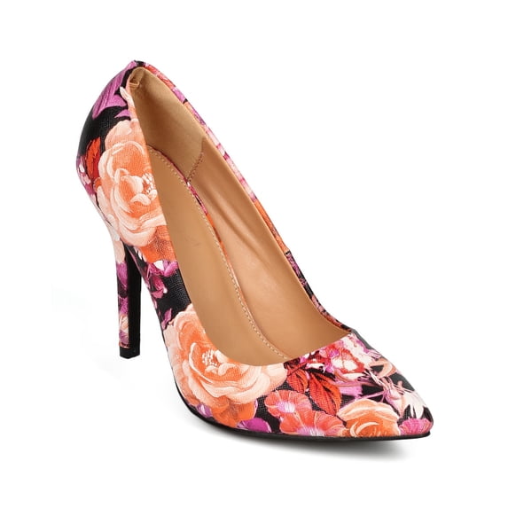DbDk CF82 Women Floral Leatherette Pointy Toe Stiletto Pump