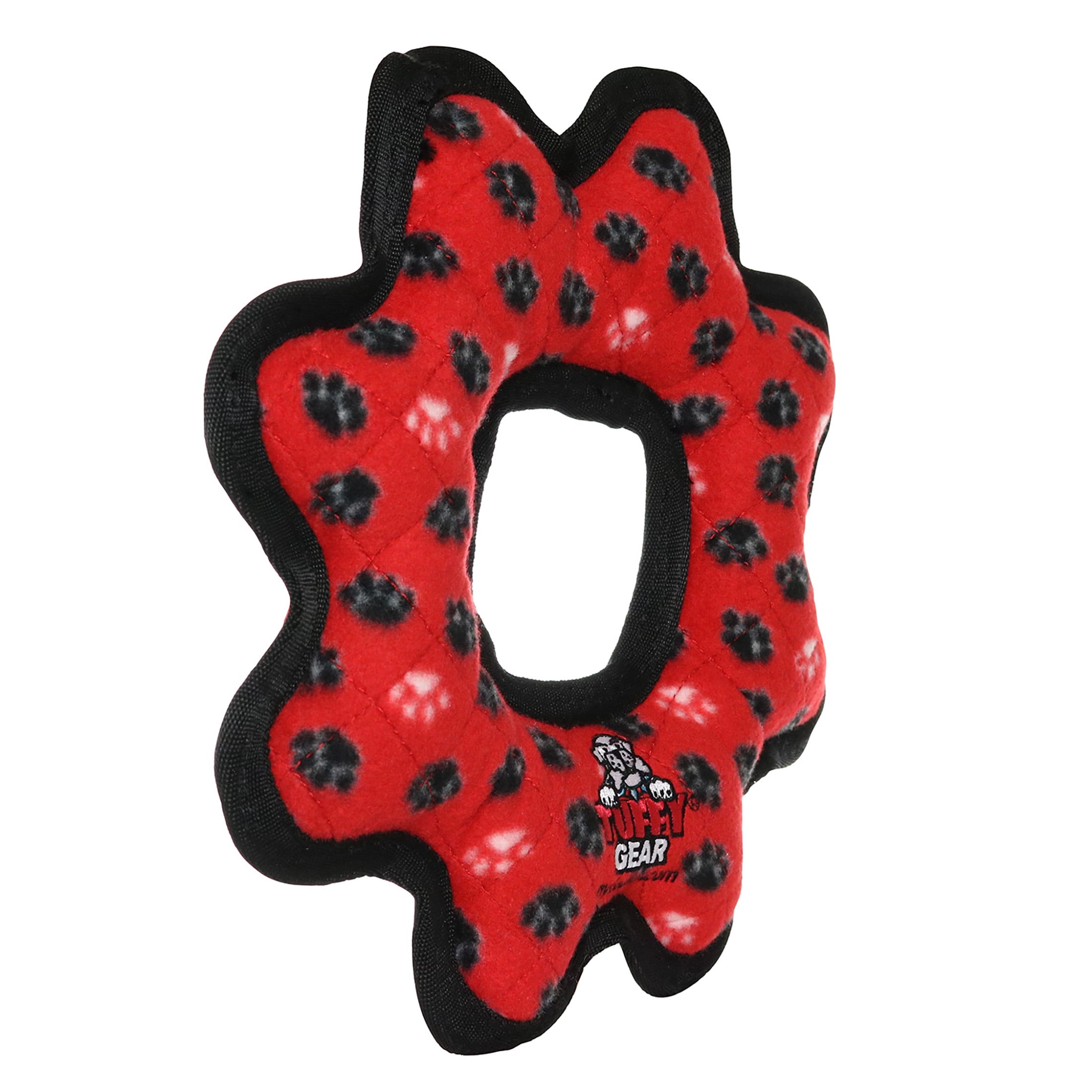 Tuffy Ultimate Gear Ring Red Paw Durable Plush Squeaky Dog Toy