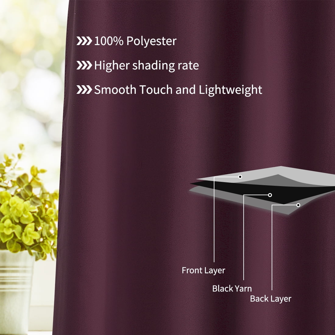 Unique Bargains Blockout Window Darkening Gorgeous Grommet Curtain Panels Set of 2 Burgundy 42" x 84"
