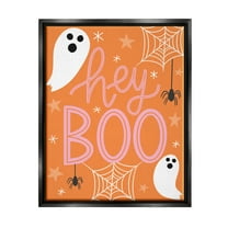 Hey Boo Orange Halloween Ghosts Holiday Graphic Art Jet Black Framed Art Print Wall Art