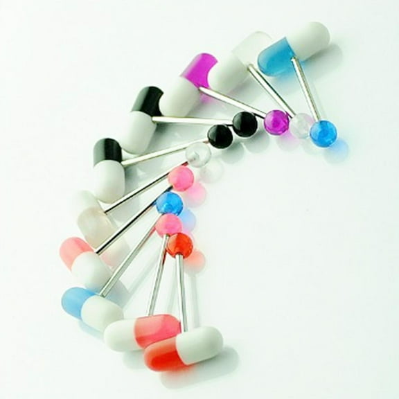 SSKFHGI 10 Pcs UV Pill Tongue Bar Piercing Jewellery NEW9