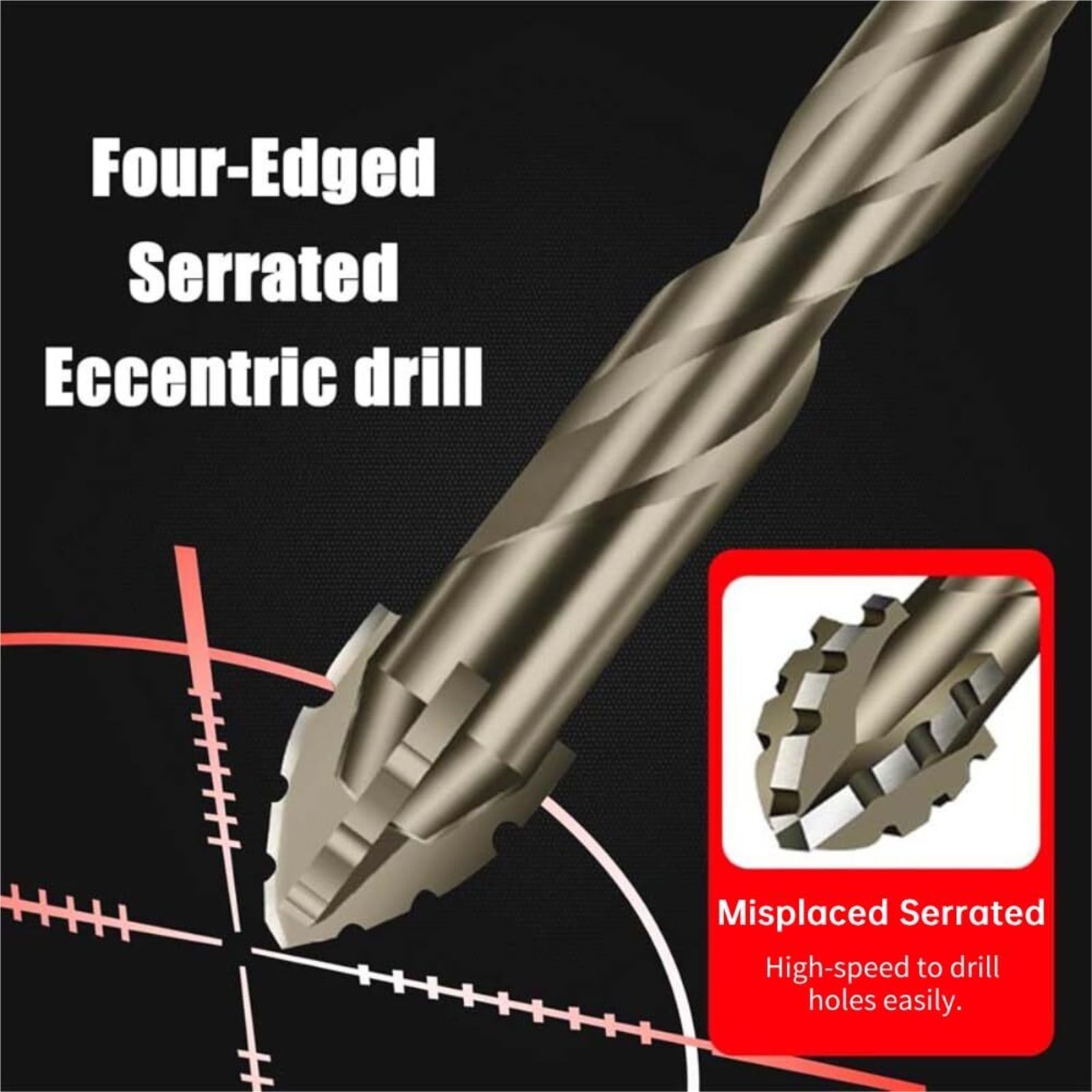 4-Blade Serrated Drill Bits Set for Wood, Glass, Concrete & Metal, 3,4,5,6,8,10,12mm Sizes