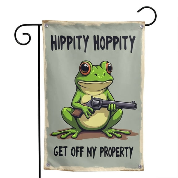 Hippity Hoppity Get Off My Property Polyester Yard Flag 12.5x18 Inch - Double Sided Burlap Style Outdoor Banner