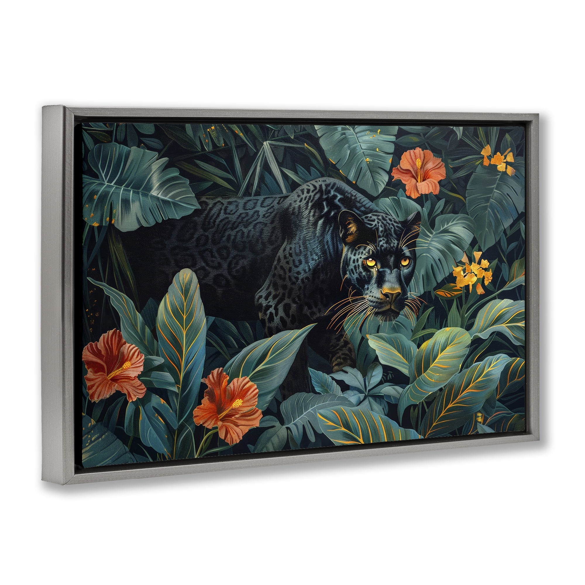 Stupell Industries Panther's Exotic Paradise Gray Framed Floater Canvas Wall Art, design by Ray Powers