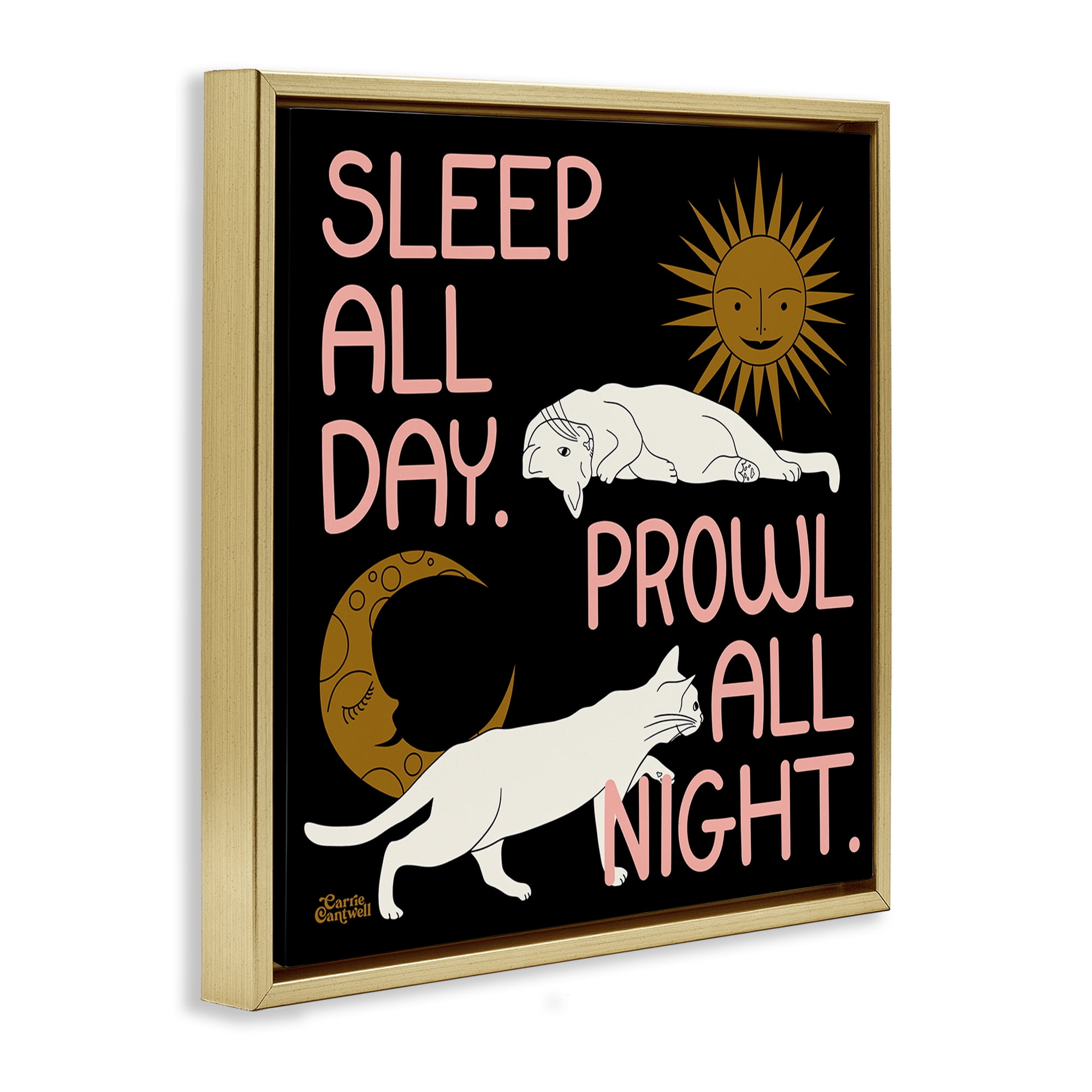 Stupell Industries Sleep & Prowl Cats Animals & Insects Painting Gold Floater Framed Art Print Wall Art, 25 x 25