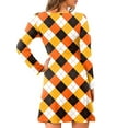 thumbnail image 2 of Innerwin Mini Robe à Carreaux pour Femmes Robes Courtes Vacances Col Rond Décontracté Orange Carreaux L, 2 of 4