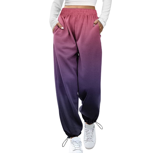Pantalones deportivos Prolriy para mujer, pantalones de moda para mujer, pantalones deportivos casuales con estampado degradado, bolsillos, cintura alta, deportivos, para gimnasio, ajuste atlético,