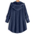 thumbnail image 4 of CEHVOM Women Button Plush Tops Hooded Loose Cardigan Solid Color Coat Jacket, 4 of 5