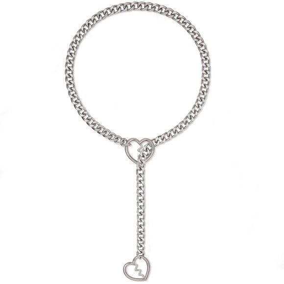 shiyou-Womens Broken Heart O-ring Slip Chain Necklace, Punk Gothic Heart Breaker Cuban Link Chain Choker Adjustable Gold Lariat Y-Necklace