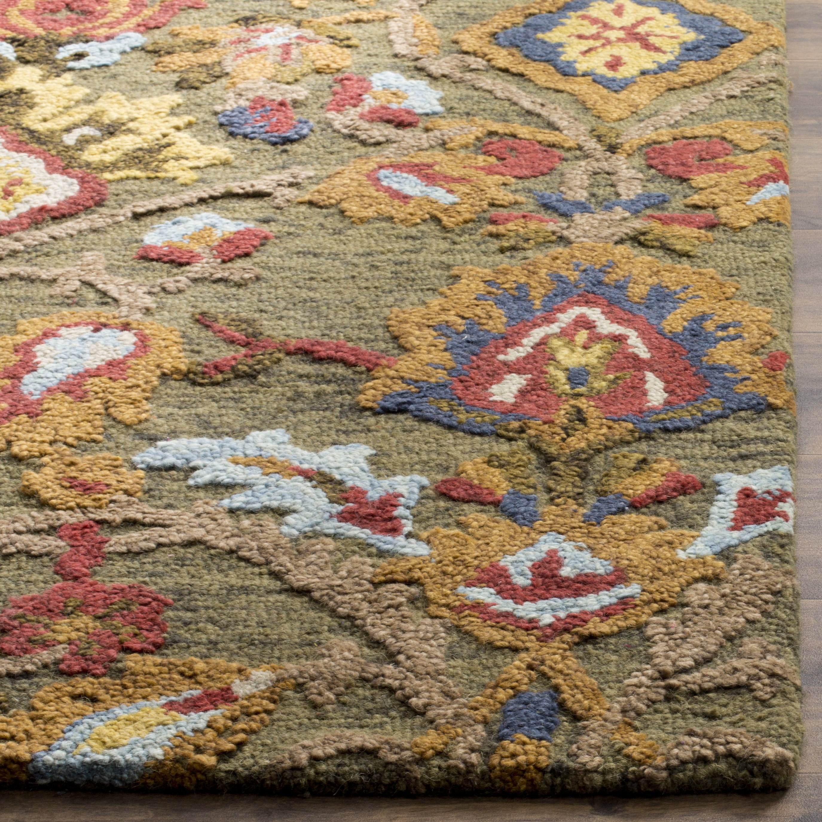 SAFAVIEH Blossom Lennon Floral Wool Area Rug, Green/Multi, 6' x 6' Square