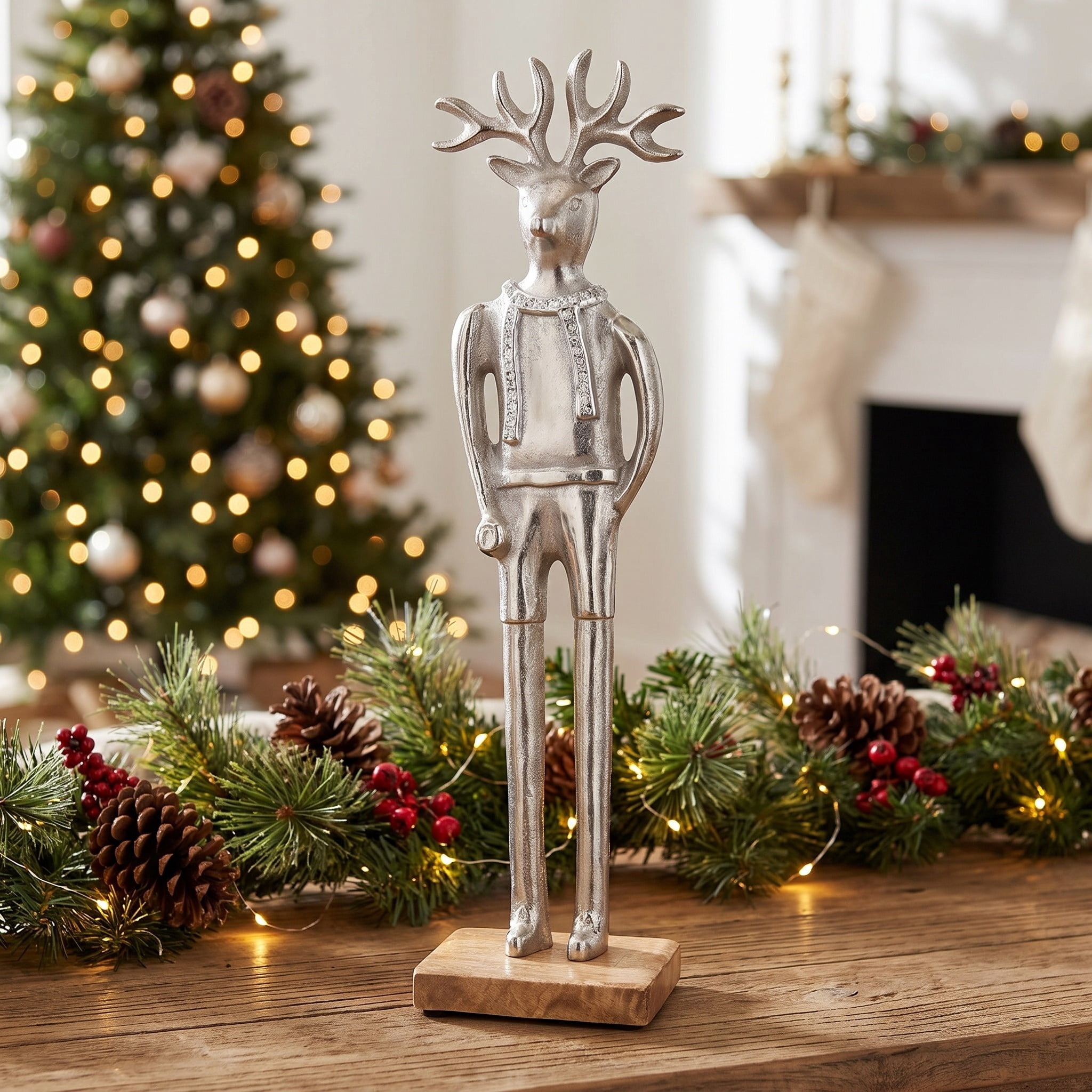 Metal Deer Man Christmas Decoration, Silver, 16", by Holiday Time