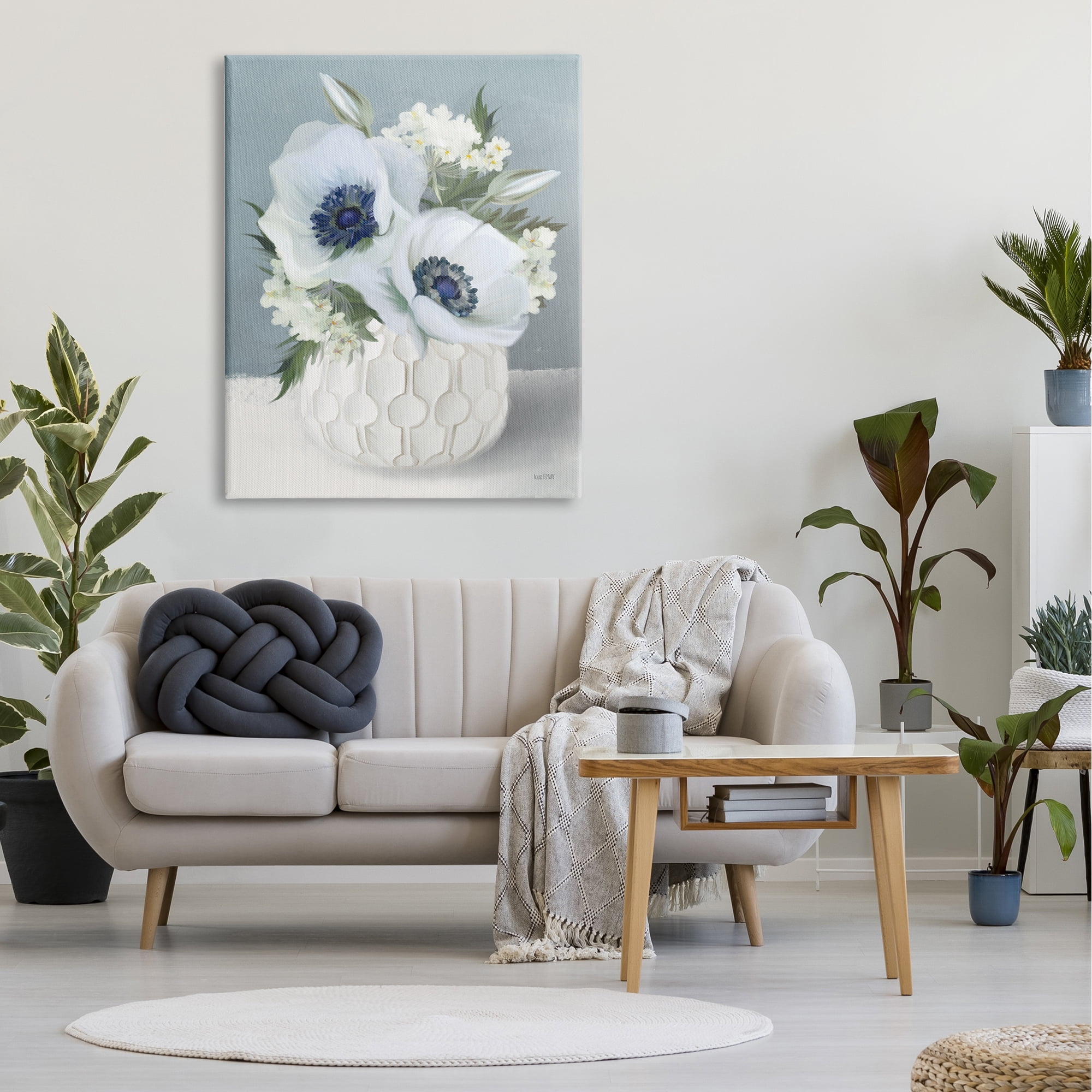 Stupell Industries White Poppies Small Orchids Flower Geometric Vase,36 x 48, Design by House Fenway