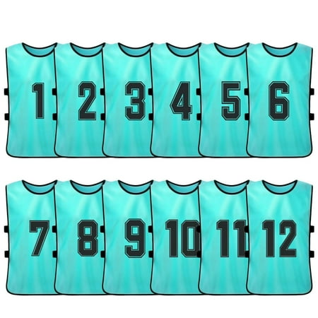 Vistreck 12 PCS Adults Soccer Pinnies Quick Drying Football Team Jerseys Youth Sports Scrimmage Soccer Team Training Numbered Bibs Practice Sports Vest