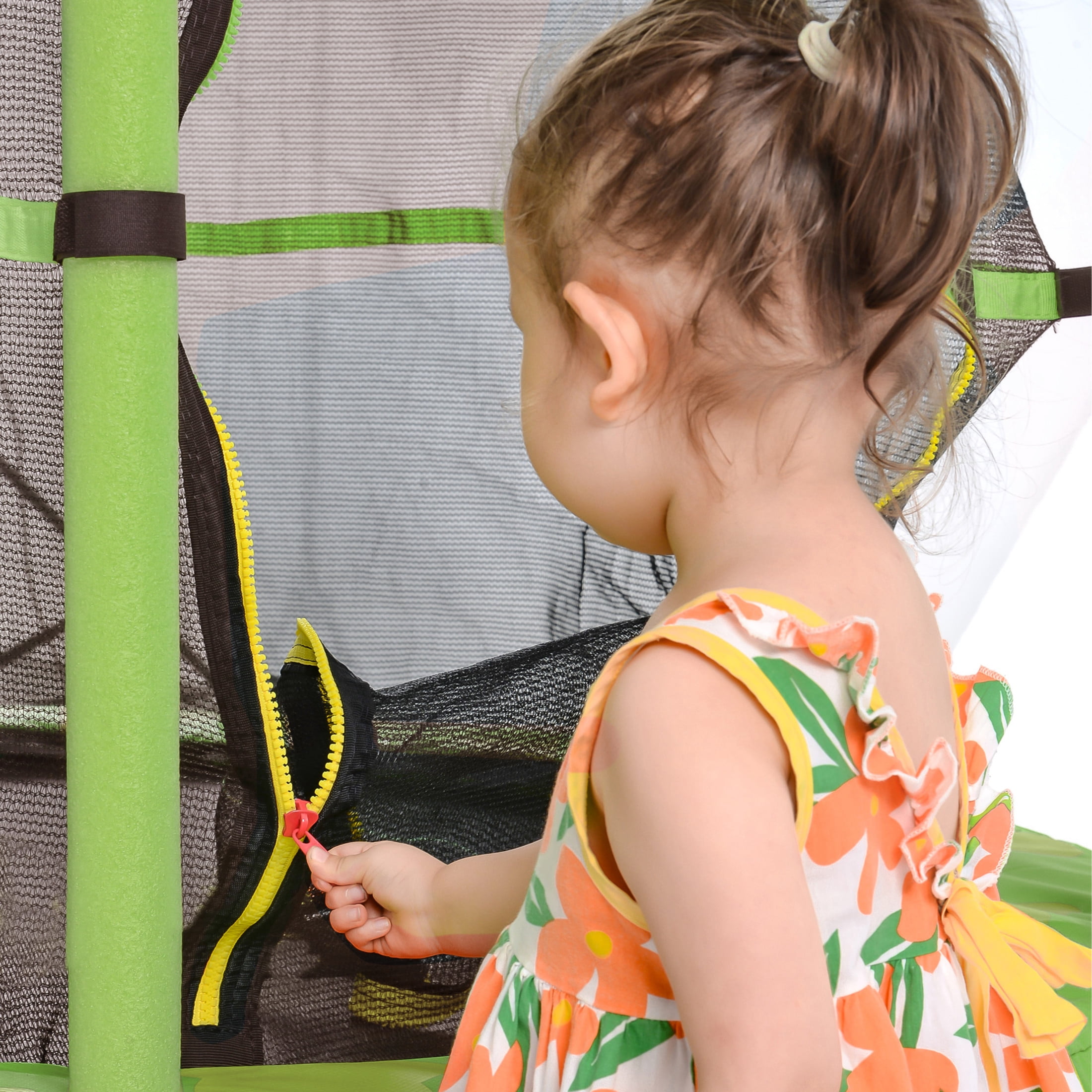 55-Inch Kids Trampoline with Safety Enclosure, Padded Frame & Star Pattern, Green