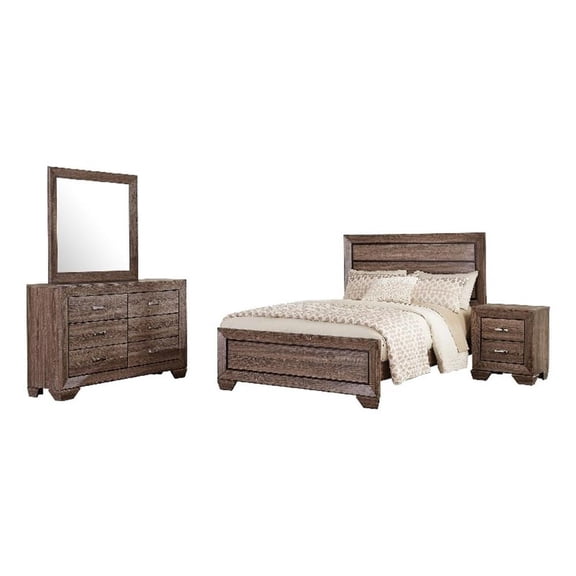 Bello 4pc King Bedroom Set- Transitional Washed Taupe Brown n Black