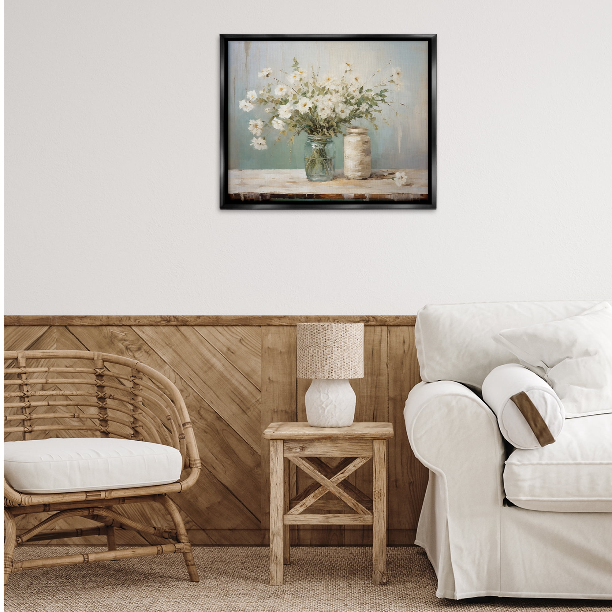 Stupell Industries Traditional Jar Bouquet Botanical & Floral Painting Black Floater Framed Art Print Wall Art, 31 x 25