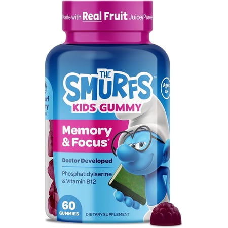 The Smurfs Nootropics Memory and Focus Supplement for Kids with B12, 60 Count