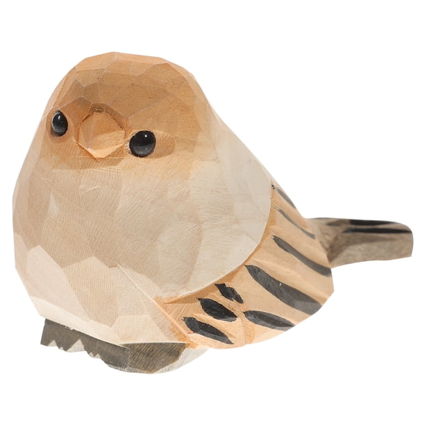 Figura decorativa de escritorio con forma de pájaro de madera, adorno de pájaro pequeño con base