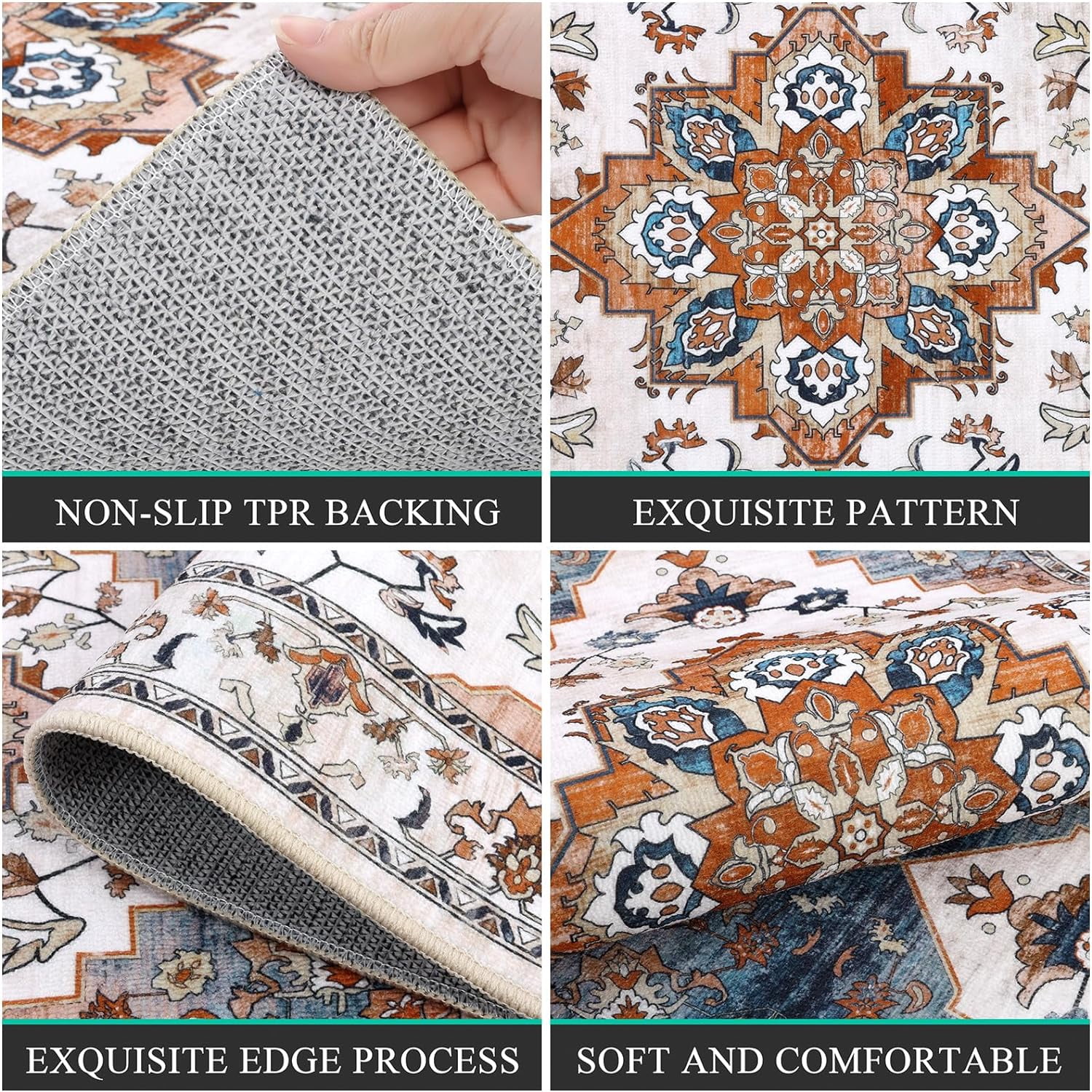 Kitchen Rug and Mat, Yamaziot Boho Kitchen Rug Set of 3, Non Slip Washable Farmhouse Floor Mat Hallway Runner, Laundry Room Carpet