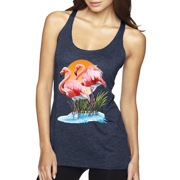 Wild Bobby, Flamingo Love Print, Animal Lover, Women Tri-Blend Racerback Tank Top, Vintage Navy, Medium