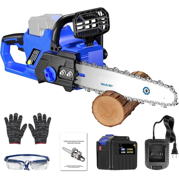 AZZUNOX 16 Inch Brushless Cordless Chainsaw, Tool-Free Tension & Auto Oiler, with Battery and Charger for Wood Cutting Tree Trimming