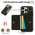 thumbnail image 3 of for iPhone 16 Pro PU Leather Case, Card Slots and Zipper Pocket Kickstand, Classic Protective Shockproof Lightweight Ultra Slim Flip Case Finger Ring Wrist Strap for iPhone 16 Pro, Black, 3 of 8