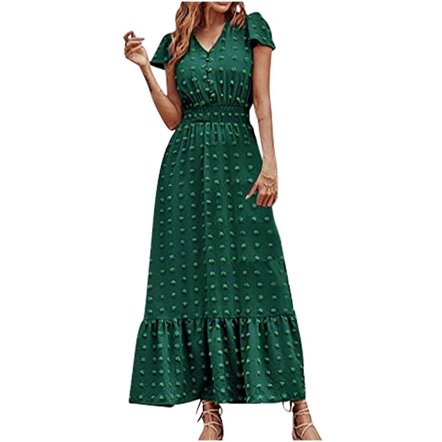 Pisexur Robe à Manches Courtes à Col en V Robe à Manches Courtes pour Femme Couleur Unie Robe à Manches Courtes à Col en V Robe pour Femmes en Liquidation