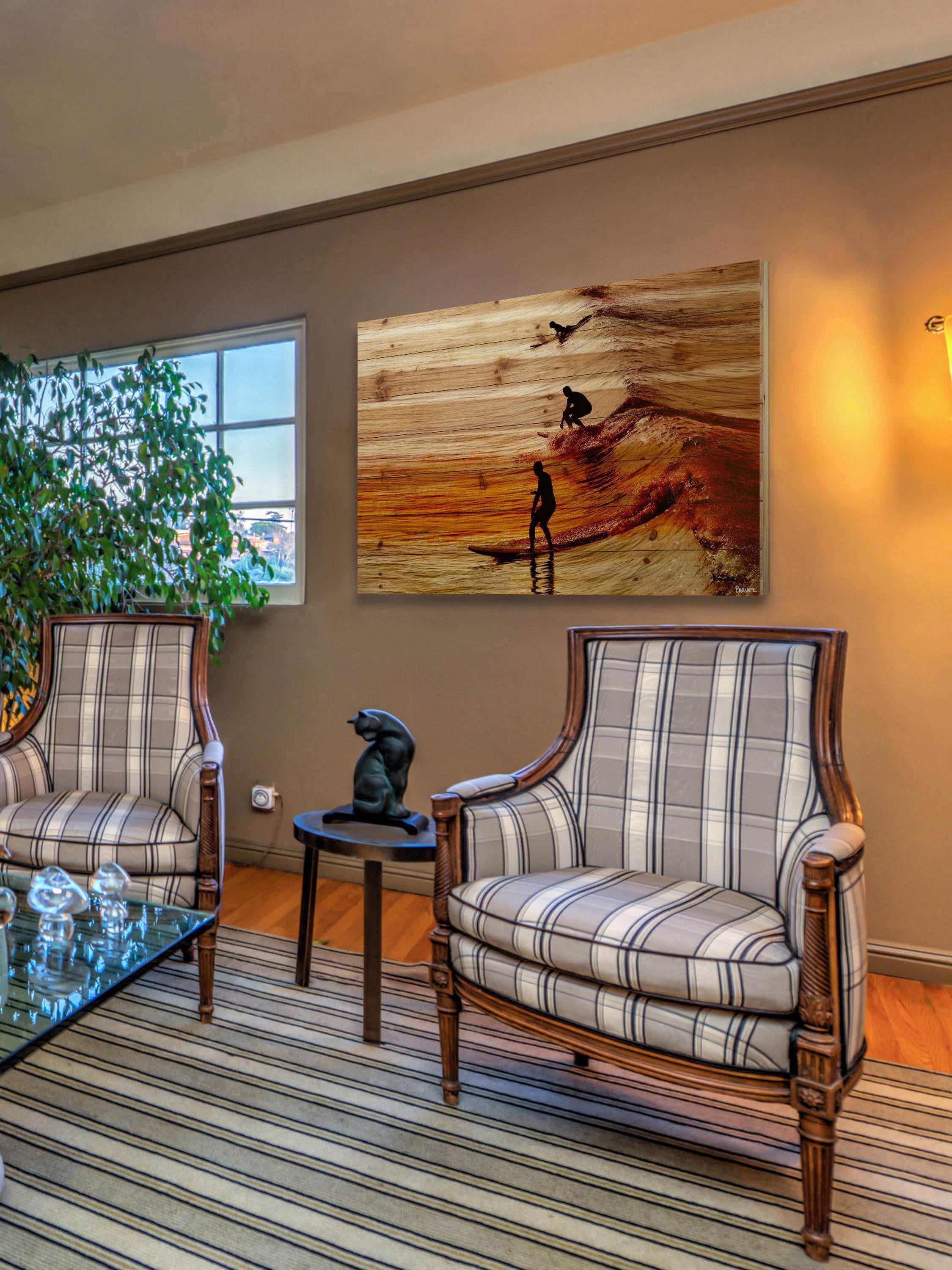 Parvez Taj Surfing the Wave Pinewood Wall Art