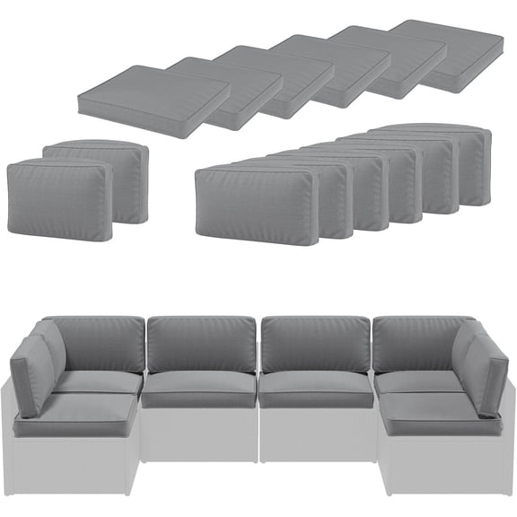 AECOJOY Patio Furniture Replacement Cushions for 7 PCS Outdoor Sectional Sofa, Zippered Washable Seat and Back Cushion Slipcovers, Gray