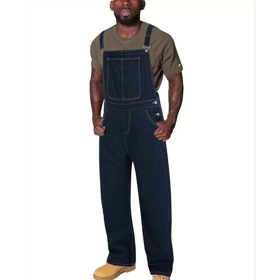 Frnrwgo Men's Denim Bib Overall, Mens Relaxed Fit Overall Midweight Workwear with Adjustable Straps and Convenient Tool Pockets Dark Blue