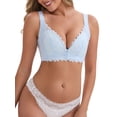 thumbnail image 5 of INSPIRE CHIC Women's Deep V Adjustable Straps Soft Underwire Support Minimizers Push-Up Front Closure Lace Everyday Bras L Light Blue, 5 of 5