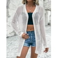 thumbnail image 2 of Women's Crochet Bell Sleeve Cropped Cardigan Button Down See Through Lightweight Sweater Knitted Top, 2 of 6
