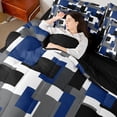 thumbnail image 5 of Castle Fairy Minimalism Geometric Block 7-Piece Twin Bedding,Retro Square Motif Bedding Comforter Set,Navy Black Gray,Reversible, 5 of 7