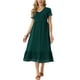 thumbnail image 1 of INSPIRE CHIC Vestido midi de verano para mujer con cuello en V, manga corta, con bolsillos y ribete en contraste, talla M, verde oscuro, 1 of 6