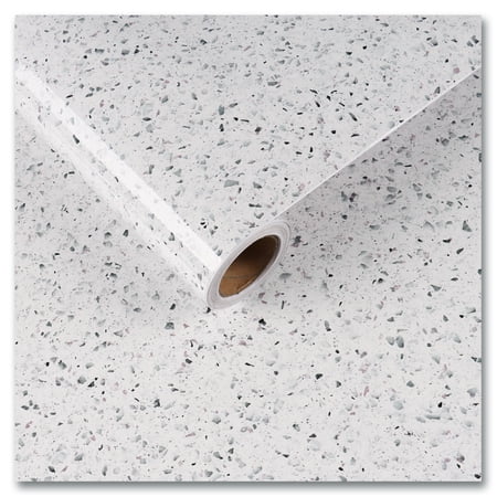 CRE8TIVE Granite Contact Paper 24"x354" White Granite Wallpaper Peel and Stick Countertops Self Adhesive Waterproof Marble Glossy Vinyl Paper Roll for Kitchen Bathroom Cabinets Counters Desk Decor