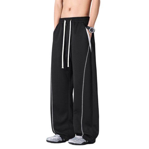 CONZONE Men's Baggy Sweatpants Wide Leg Sweat Pants for Men Trendy Elastic Waist Solid Y2K Streetwear Joggers Pant With Pockets