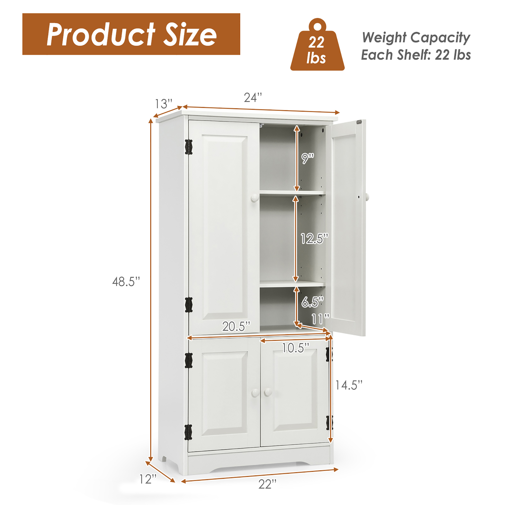 Costway Accent Storage Cabinet Adjustable Shelves Antique 2 Door Floor ...