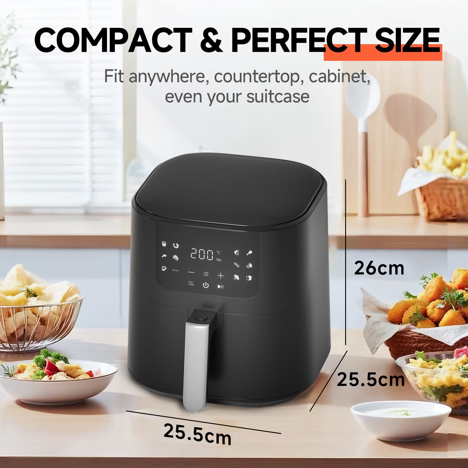 LUCKLIFE 5.28 Qt Capacity Air Fryer with Shake Remind  , 11 Presets Fry Touch Panel , Max 400F for Cooking,Black