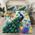 thumbnail image 2 of Feelyou Cartoon Peacock Women Queen Sheet Sets, Sprint Butterfly Flower Flat Sheet, Animal Theme Queen Fitted Sheet, Super Cozy Room Decor, 4 Pieces, 2 of 7