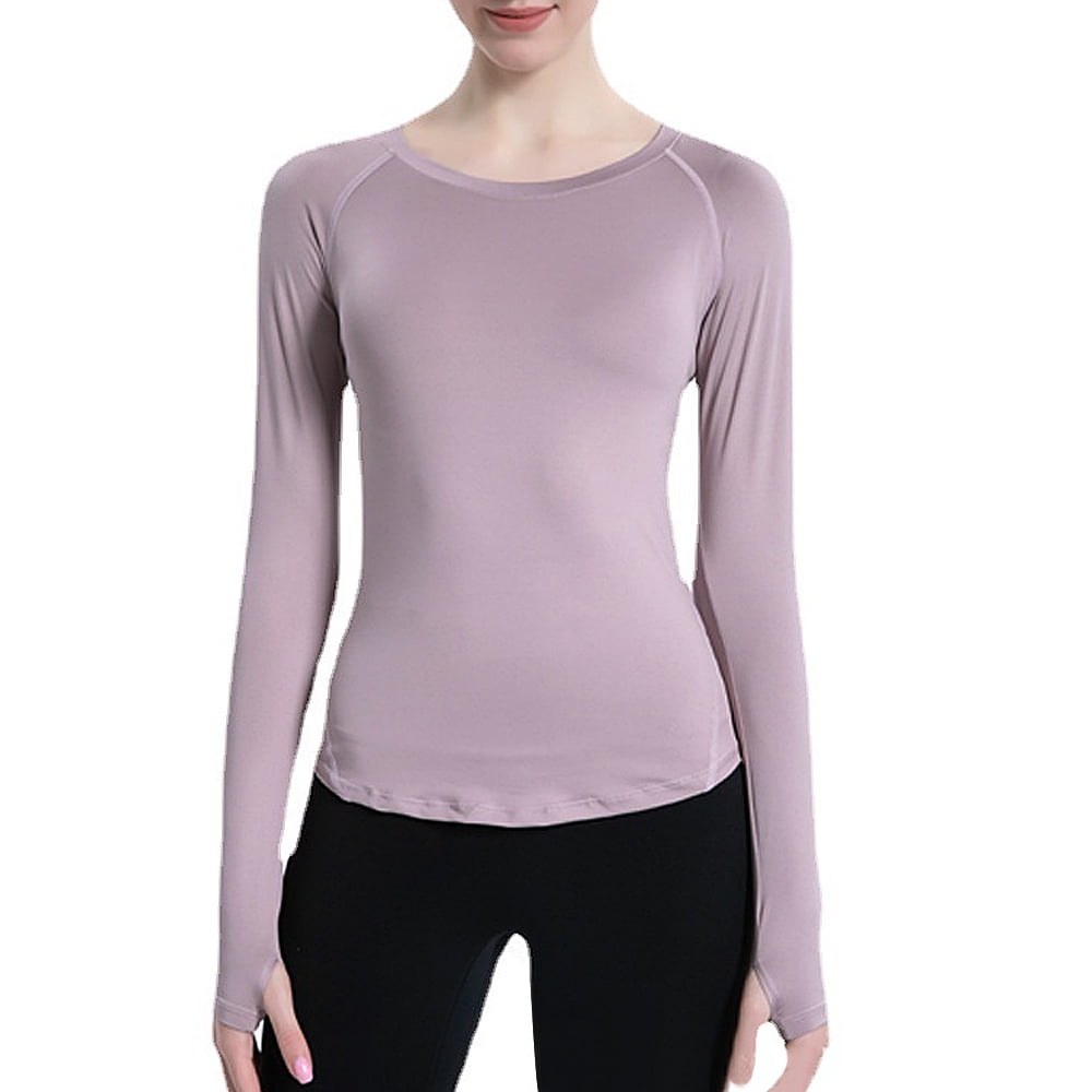 Women Workout Shirts Long Sleeve Yoga Tops with Thumb Holes