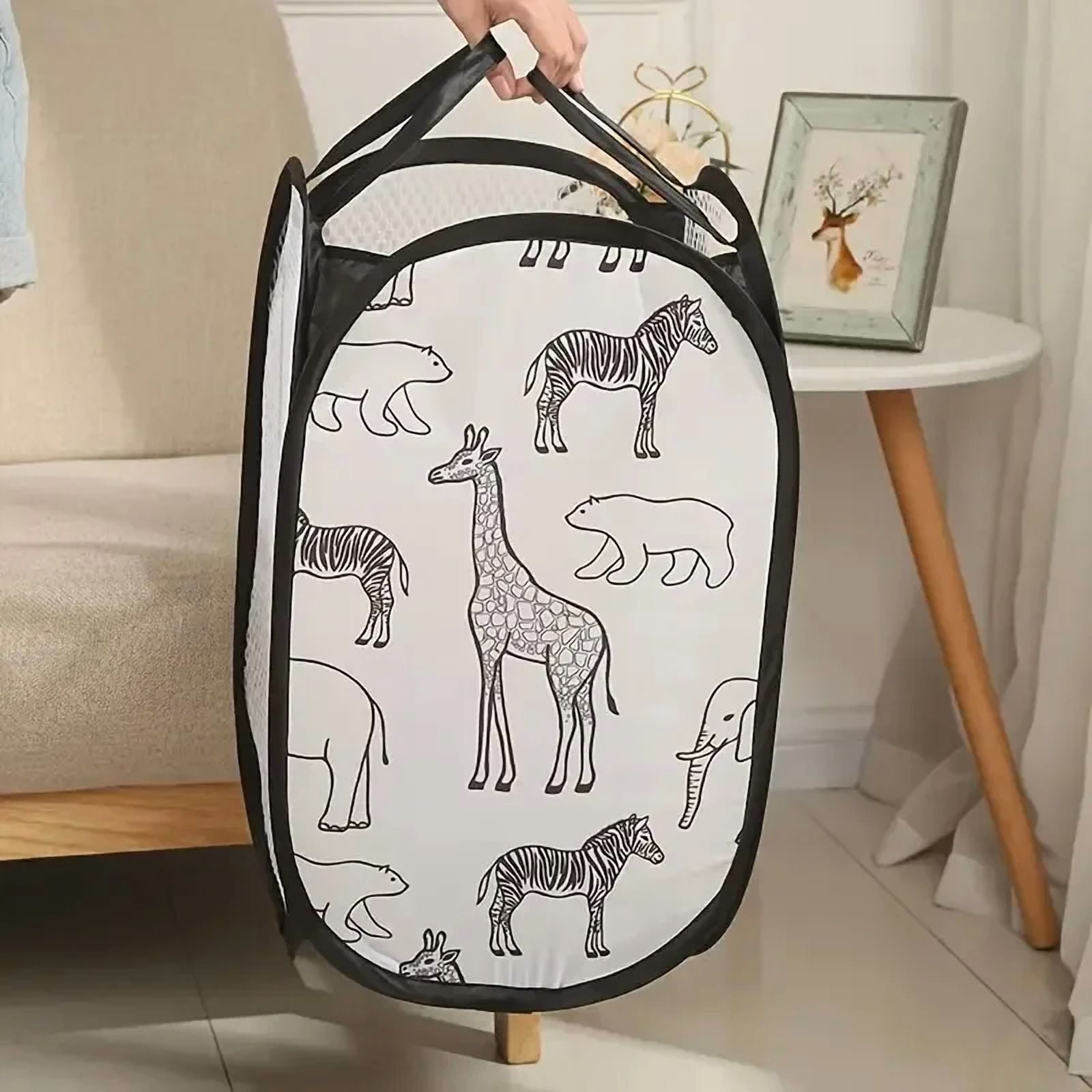 Baby Bath Toy Organizer Mesh Foldable Laundry Basket Cartoon Print Storage Basket Kids Bathroom Dirty Clothes Storage Bag