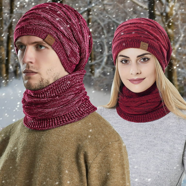 Men's And Women's Winter Knitted Windproof Hood Scarf Coif Winter Knit Hat  Warm Hats For Adult Head Gear Cold Weather Winter Hat for Men Cold Weather