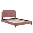 thumbnail image 3 of Platform Bed Frame, Rivet Nailhead, King Size, Pink, Velvet, Mid Century Bedroom, Modern Contemporary Boutique HB35458, 3 of 12