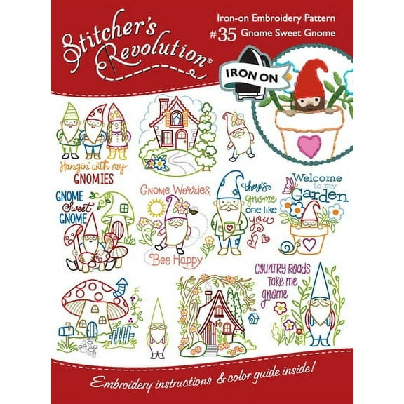 Aunt Martha's SR35 Gnome Sweet Gnome - Hand Stitch Embroidery Transfer Pattern