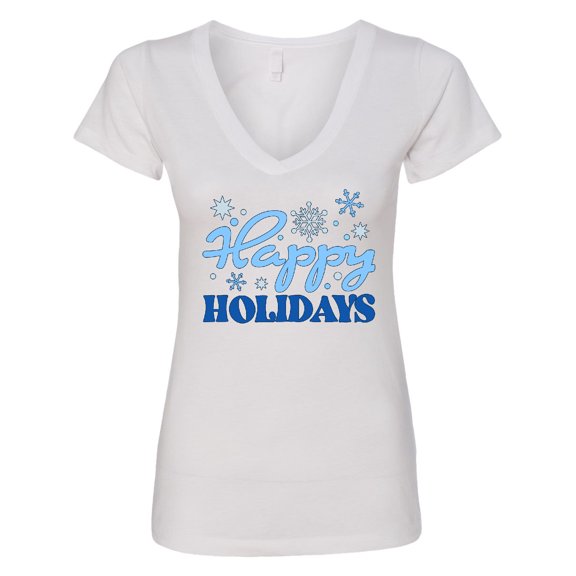 Inktastic Happy Holidays Blue Snowflakes Women's V-Neck T-Shirt