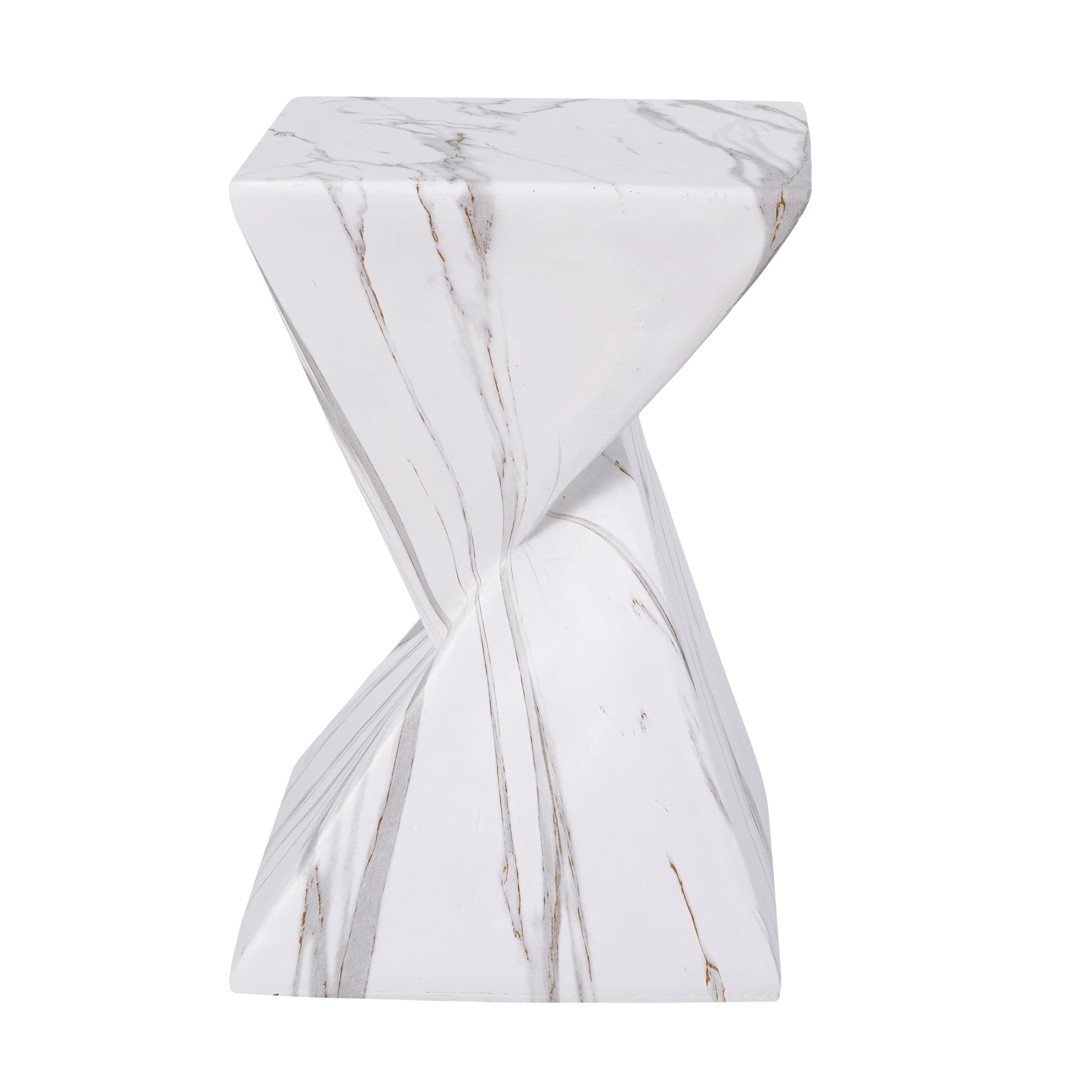 Mintazer 18.5"H Twisted Hourglass Concrete MGO Side Table, Indoor Outdoor Sculptural Geometric Accent End Table for Living Room Bedroom Patio Garden, White