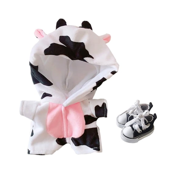 Niannyyhouse Ropa de Vaca Ropa de muñeca de Felpa de 20 cm (7,8 Pulgadas) Mono Zapato Conjunto de Pijama de 2 Piezas (Negro Blanco)