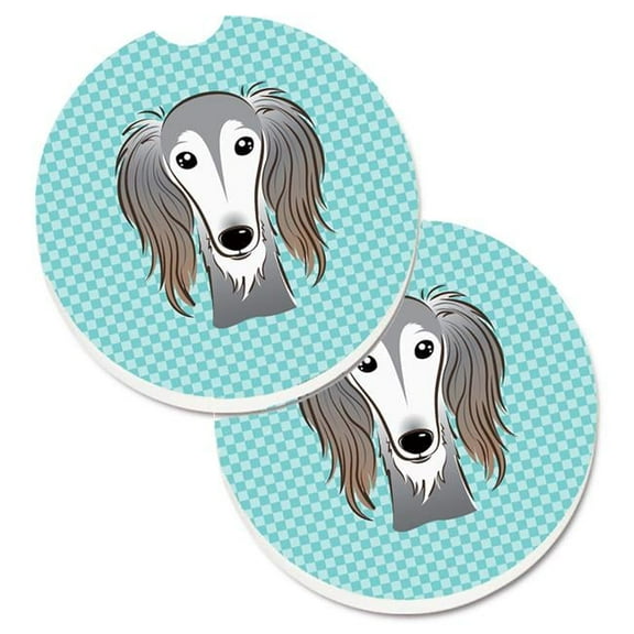 Checkerboard Blue Saluki Set of 2 Cup Holder Car Coaster